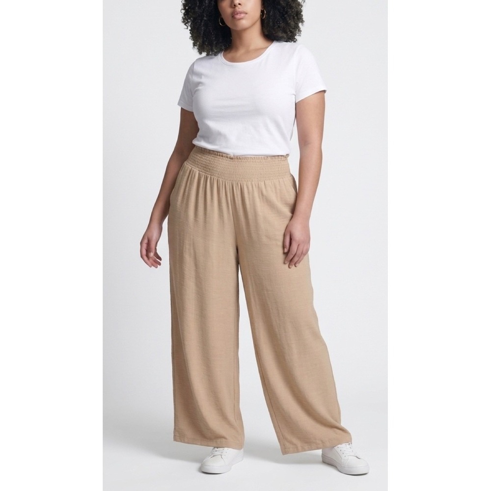 Cato Est. 1946 Tan Wide Leg Flowy Smocked Waist Pants Plus Size 14/16W